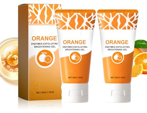2-pack orange enzymer exfolierande gelskrubba, milt ansikte och kroppstvätt med djuprengörande fuktkräm, rengörande peeling för alla hudtyper avlägsnar pormaskar (2 stycken)