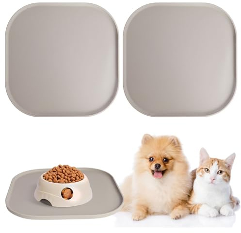 Silikon Futtermatte für Hunde und Katzen, rutschfeste wasserdichte Napfunterlage mit erhöhtem Rand, Haustier Fütterung Matte für Futter- und Wassernäpfe 26cm x 26cm