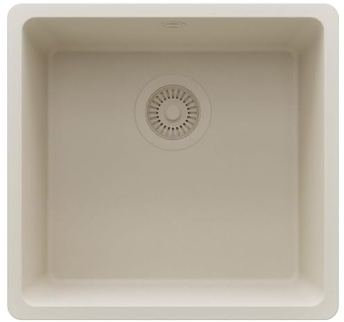 PRIMAGRAN Fregadero bajo Encimera al Mueble 50cm + Kit de desagüe, 46x44cm | Set: Kit de desagüe (sifón, válvula, rebosadero) + Venecia Easy 1 Seno para Cocina, Todo Beige