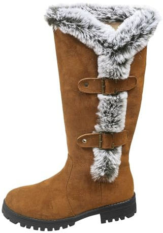 Botas Para Nieve con Forro Polar Bota Robusto de Invierno Térmicas Mujer Cálido y Suave Botines Rojos Mujeres Con Cuello de Peluche Zapatos de Nieve Tacon Chica con Acolchado