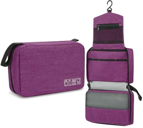 ALIIP Trousse de Toilette de Voyage, Sac de Rangement Pliable pour Hommes et Femmes, Trousse de Toilette à Suspendre, Trousses de Toilette étanche, 28.4 x 22.6 x 8.1cm, Accessoires de Toilette, Violet
