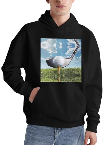 Alliya golfklubba herr pullover huvtröja vuxen bekväm långärmad vardaglig med ficka för daglig användning, Svart, L