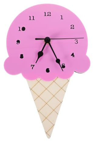 FRCOLOR Silent Ice Cream Shaped Hanging Wall Clock for Bedroom, Nordic Style Wooden Decorative Piece with Accurate Time Display, Room Decor