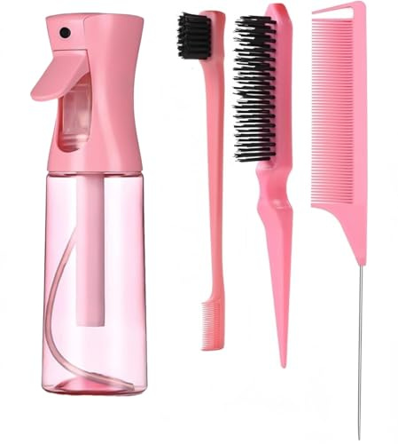 Hårborstset med kontinuerlig sprayflaska, slick back hårborste borstning, kammande, slickande hår (rosa)