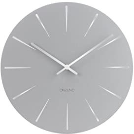 ONZENO Design Wanduhr 'THE Earnest.' ohne Tickgeräusche | Leise Quarzuhr, Durchmesser 29 cm, Tiefe 0,5 cm, Grau