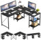 Bestier L-förmiger Schreibtisch mit Regalen Reversibel Eckschreibtisch 240CM Industrieller Langen Tisch Stabil Schreibtisch L Form Computer Workstation mit 3 Kabellöchern