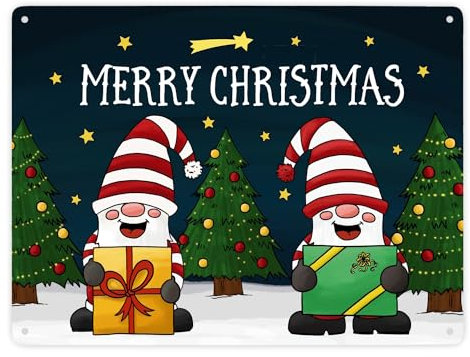 Merry Christmas Metallschild XXL mit Wichtel Motiv