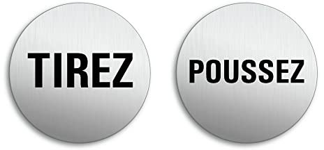 Plaques de Porte - Tirez Poussez Ø 75 mm Lot de 2 Aluminium brossé aspect Acier Inox auto-adhésif