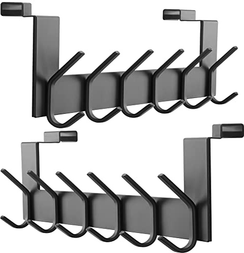 Dseap türhaken, edelstahl türgarderobe innenseite türhakenleiste türaufhänger kleiderhaken tür zum einhängen kleidung hut handtuch mantel, mit 6 haken, 2er set, schwarz