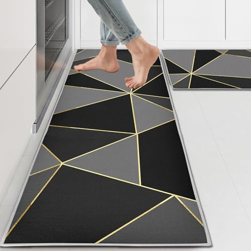 PQCXXA Set di 2 tappeti da cucina, Geometria passatoia cucina,tappeto cucina antiscivolo lavabile per cucina, lavanderia, soggiorno (Geometrico, 43x150cm+43x75cm)