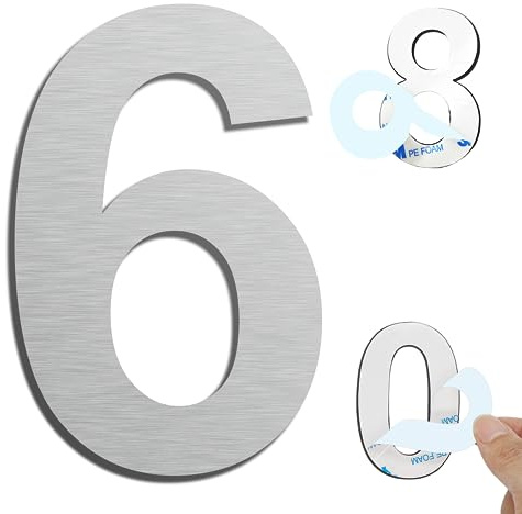 Ywonoby House Numbers - 3 Inch Self Adhesive Metal Stainless Steel Door Numbers Stickers for House Mailbox Apartment Hotel Courtyard - Silver(6)
