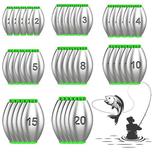 Laufblei Angeln Abnehmbare Blei Angeln 50stk Angelblei 2g 3g 4g 5g 8g 10g 15g 20g Grundblei Wiederverwendbar Gegen Korrosion für Outdoor Sportarten Hochsee Bootsangeln Strandangeln