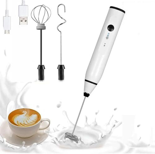 Montalatte Ricaricabile A 3 Velocità, Montalatte Portatile Con 3 Teste Di Miscelazione, Fruste Di Ricarica Usb, Sbattitore Elettrico, Per Latte Macchiato, Miscela Di Uova, Matcha,White