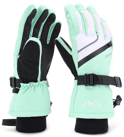 Caracaleap Skihandschuhe Männer Frauen Schnee Handschuhe Winddicht Winter Wasserdicht Mintgrün S