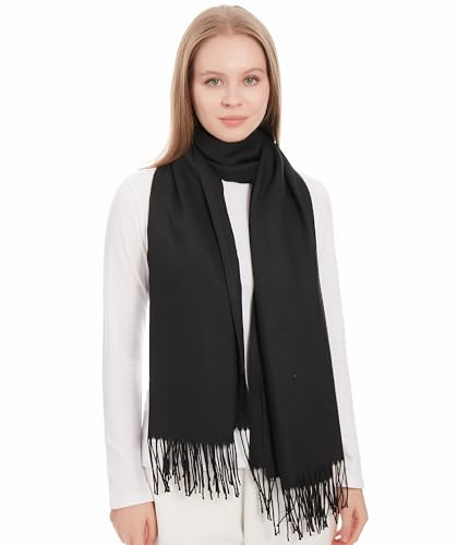 Pashmina Sjal Scarf För Dam – Lätt Och Tunn Halsduk Mode Sjalar för Kvinnor - Pashmina Vårsjal - Elegant Sommarsjal För Damer - Pashminasjal Bröllopssjal Balwrap Cocktailsjal (Svart)