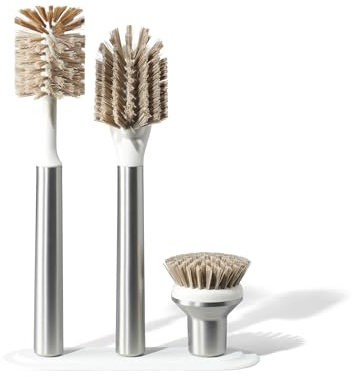 Curio Home Goods Ionic Brush Set, Magnetized to Stand Upright, Stainless Steel with Replaceable Heads, Silver