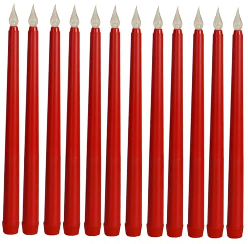 Outanaya 12 Stück Flammenlose Batteriebetriebene LED Kerzen Rote Hochzeitskerzenlicht aus Pp mit 2 Stück Aaa Batterie für Feiertage und Theken Dekoration