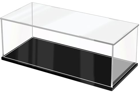 JUJOMAT Acryl Vitrine Schaukasten Transparente Staubdichte Box 55*25*18cm | Klare Display Case für Modelle Action-Figuren Spielzeug Sammlerstücke mit Schwarzer Basis; Handschuhe Putztuch