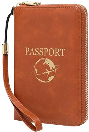 Custodia per passaporto, organizer multi-tasca in PU anti-, portafoglio passaporto e carte per donne in viaggio, per documenti carta d'imbarco denaro banconota uomini donne famiglia Vacanc