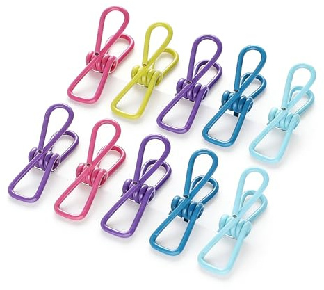 10 Pack Chip Clips, Bag Clips, Clothes Pins, Reusable Metal Heavy Duty PVC-Coated Wire Utility Holders for Kitchen Food Storage, Windproof Laundry Clothespins, Office, Rust Resistant, Assorted Colors