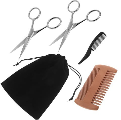 SMASOLO Rasatura Barba Uomo Pettine in Legno Doppio e Forbici per Modellare la Barba Essenziale per Rifinire Pettine Tascabile in Plastica per Viaggi e Toelettatura