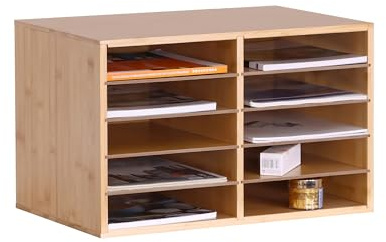 Relaxdays Dokumentenablage Bambus, DIN A4, 10 Fächer, Büro, HxBxT: 31 x 49 x 31 cm, Schreibtisch Organizer, Farbwahl | Home Office, HBT: 31x49x31 cm, Schreibtisch Organizer