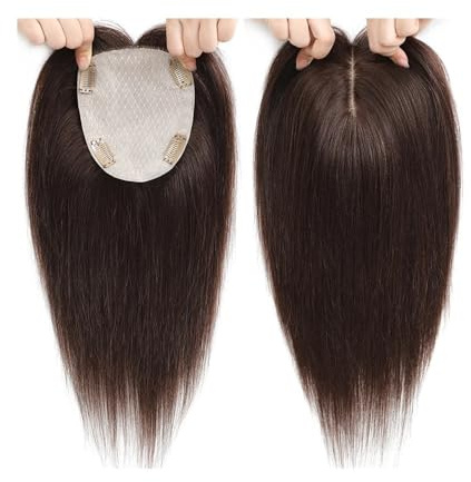 JIANBOHAIRS 13x15 cm Hautbasis Echthaar-Topper mit 4 Clips oben Echthaar-Toupet for Frauen Haarteil for Thinning Hair(Brown)