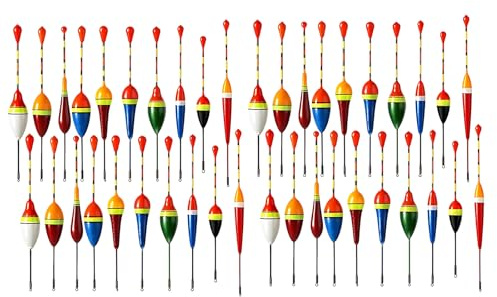 BrKern Angelposen, Schwimmer Angeln, 40 Stück Posen Angeln Set mit Gummistopper und Wirbel Angeln, Angelzubehör für Verschiedene Fischarten, Robustes Angelzubehör Posen, Angelkoffer mit Zubehör