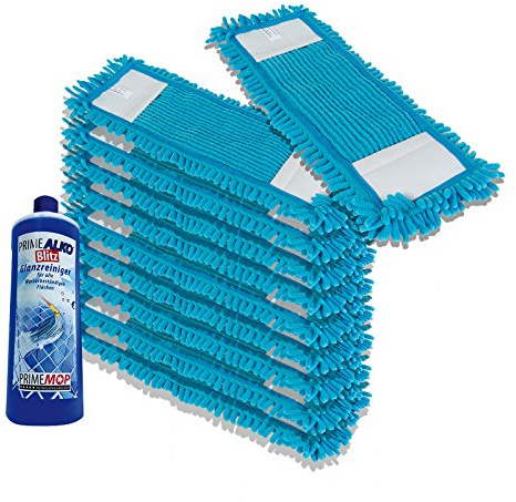 PrimeMop 10x Wischmopp Microfaser Blau für Parkett Laminat 50cm Haushalt (1L GLANZREINIGER GRATIS)