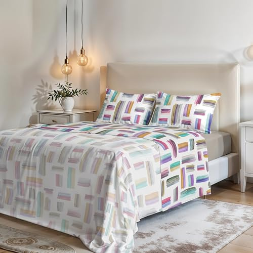 Set Lenzuola Letto Matrimoniale, Made in Italy, Microfibra – Completo Letto, Lenzuolo sotto con angoli 170x200, Lenzuolo Sopra e Federe, Multicolor