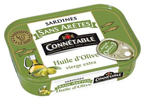 Connétable - Sardinas de aceite de oliva virgen extra con red escurrida en caja de 98 g