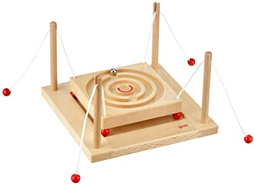 Kugelgeschicklichkeitsspiel Parcour: 19,3 x 19,3 x 12,5 cm, Holz, beidseitig bespielbar, per St
