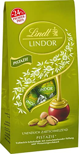 Lindt Schokolade LINDOR Kugeln Pistazie, Promotion | 137 g Beutel | ca. 10 Kugeln Vollmilchschokolade mit zartschmelzender Pistazien-Füllung | Pralinen-Geschenk | Schokoladen-Geschenk