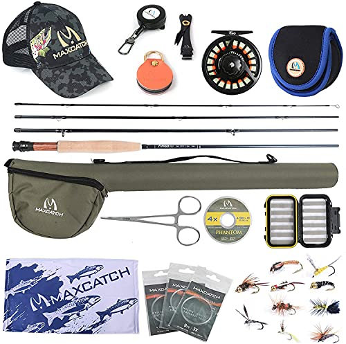maximumcatch Amigo Fliegenfischen Rute und Rolle Set 9FT 4 Teile 4/5/6/7/8 WT mit Fliegenfsichen Zubehör (4wt-8'6'' 4 Teile Rute, 3/4wt Rolle, Amigo Rute+ Tino Fliegenrolle)