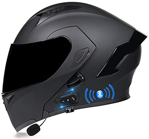 Letetexi Casque de moto modulaire Bluetooth intégré, casque masculin féminin avec fonction de réponse automatique avec certification ECE Protection pour hommes et femmes 55 ~ 60 cm
