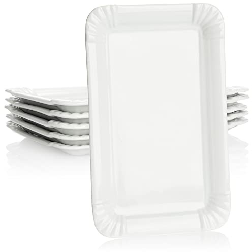 com-four® 6x Edle Porzellan-Teller - Dessert-Teller in weiß - Servierteller im Pommesschalen-Design - 20,5 x 13,5 cm (06 Stück - flach)