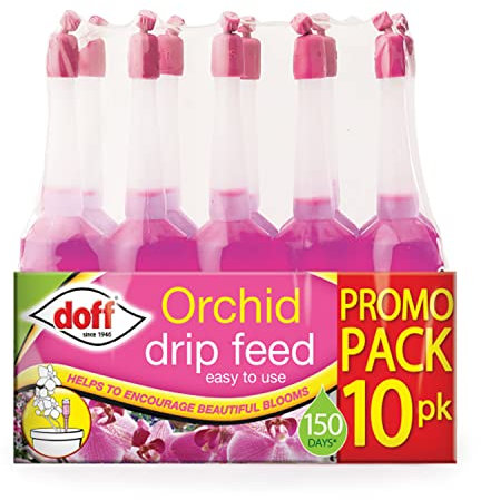 Doff Ready to Use Drip Feeders for Hanging Basket & Tubs and Orchid Drip Feed Easy to Use Helps to Encourage Vibrant Colours and Bloom - House Plant Food - 10 Pack (Orchid)
