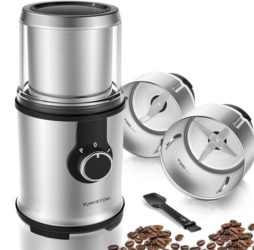 Kaffeemühle Elektrisch,Yumystori 350W Gewürzmühle Elektrisch und Kaffemühle, 110g Füllmenge Elektrische Kaffeemühle Edelstahl für Kaffeebohne Leinsamen Nüsse Gewürze Getreide