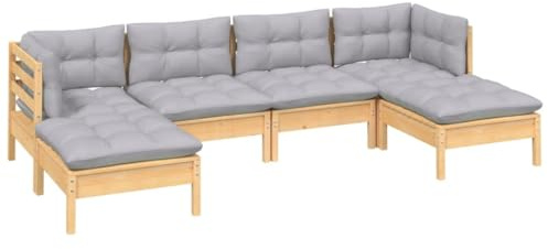 vidaXL 6-TLG. Garten-Lounge-Set mit Grauen Kissen Kiefernholz