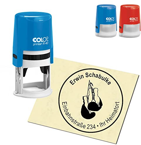 Stempel Adressstempel personalisiert - Boxhandschuhe - rund ∅ 40mm Automatikstempel als Firmenstempel Namensstempel Bürostempel
