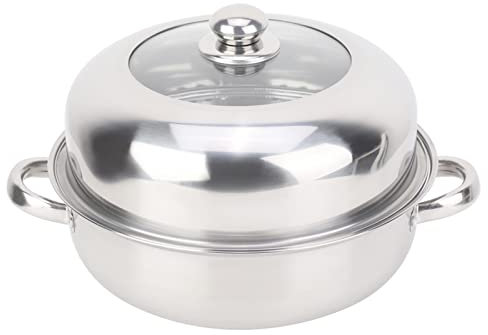 Pentola in acciaio con coperchio del filtro in vetro, Pentola monostrato in acciaio inossidabile da 28 cm Spezzatino per alimenti Pentola per cottura a vapore Pentole per uso domestico