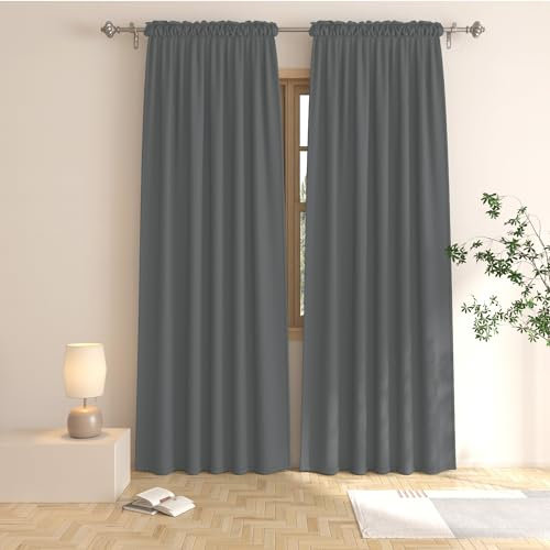 UPOPO Blackout Curtains Dark Grey 80 inches Long Bedroom Room Darkening Window Curtain Panels Living Room Divider Patio Doorway Sliding Glass Door Rod Pocket Thermal Insulated Drapes 2 Panels 52x80