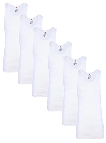 Hanes Tanktop undertröja för män, cool och andningsbar bomull, fukttransporterande ribbade linnen för män, multipack, Vit (6-pack skjortor), M