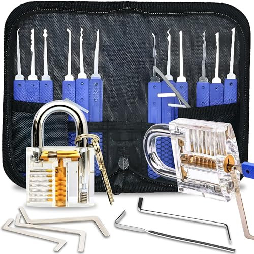 Retoo Lockpicking Set 17 Stück Dietrich Set, 12 Picks und 5 Drehmomentschlüssel, Das perfekte Lock Pick Set für Anfänger und Profis Schlosser, Generalschlüssel Systeme, für Schlosserei, Schwarz, O990