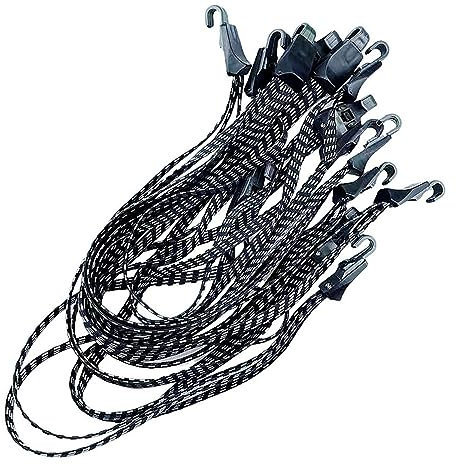 20er Sparset 65cm Fahrrad Gepäckspanner | Spanngurt Gepäckträger | Fahrradträger Spanngummi | Gepäckgummi mit 2 Haken | Gepäckspanner schwarz-weß - Expander Spannseil Fahrradgurt zur Ladungssicherung