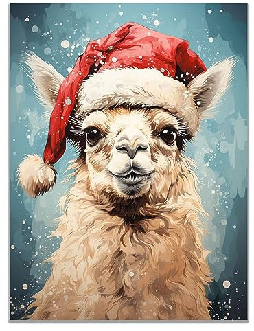 SHYAMIC Bilder Weihnachten Leinwandbild Kunstdruck, Glückliches Alpaka Wandbild X-Mas Fenster Fotodruck Kunstdruck Leuchtbild, Weihnachten Winteridylle Effekt - 20x30cm Ungerahmt