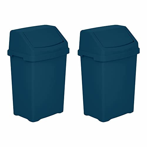 2 x 25L Litre Robust Plastic Swing Bin Waste Recycle Recycling Dustbins With Removable Swing Lid Rubbish Trash Refused Bins Garbage Paper Trash Can For Home Kitchen Bathroom Office (Navy Blue)