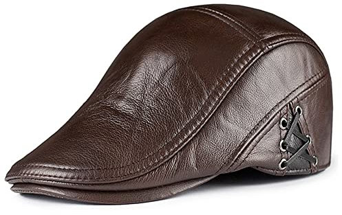Lederhüte für Herren und Damen Männer Herbst Winter Newsboy Hüte Echtes Leder Kowskin Barett Hut Flache Kappe Braun Schwarz Dunkelbraun Warmes und süßes Geschenk ( Color : Light Brown , Size : XXL(59-