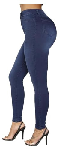 Godemmio Akapi Jeans para mujer, Akapi Jeans para mujer, cintura alta y ancha, jeans ajustados elásticos, azul oscuro, XXL