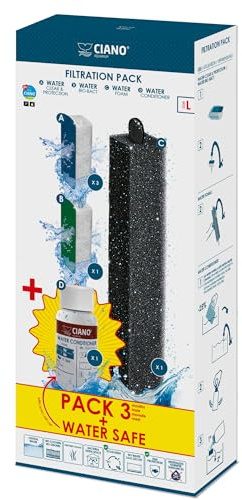 CIANO, Aquarium Verbrauchsmaterial + Conditioner – Filterkartuschen für Aquarienfilter & Conditioner – Packung mit 3 Monaten, Größe L – kristallines Wasser für Fische, ohne Verunreinigungen und ohne